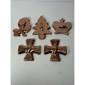 5 Cookie Cutters Copper‎ Colored Aluminum Christmas
